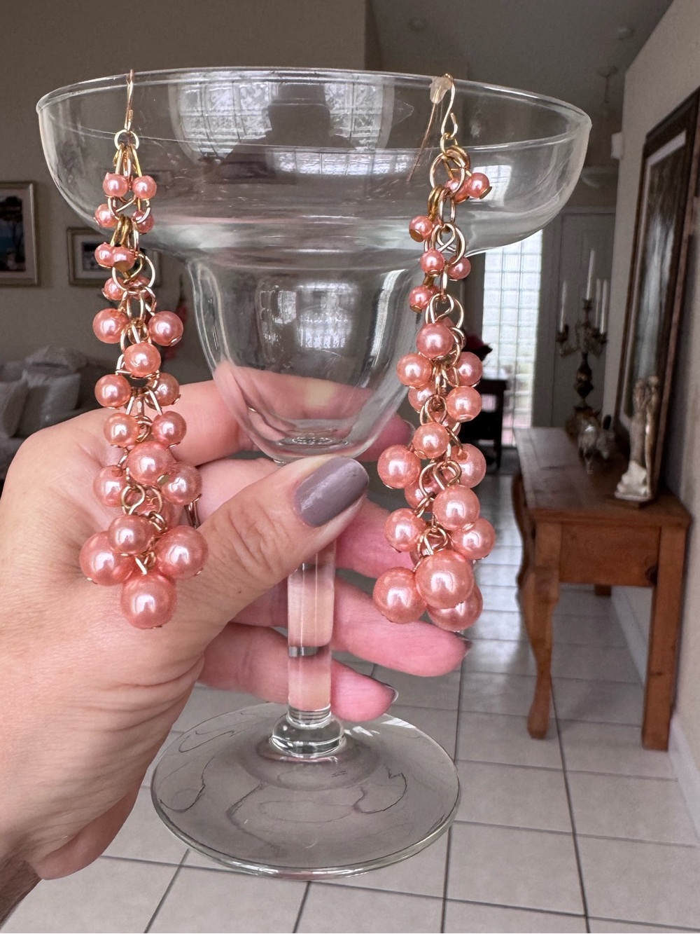 Vintage Pink Pearl Cluster Drop Earrings,🦋